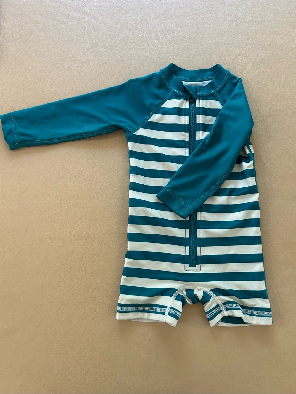 Tea Collection - Kids Teal & White Striped Long-Sleeve Swimsuit